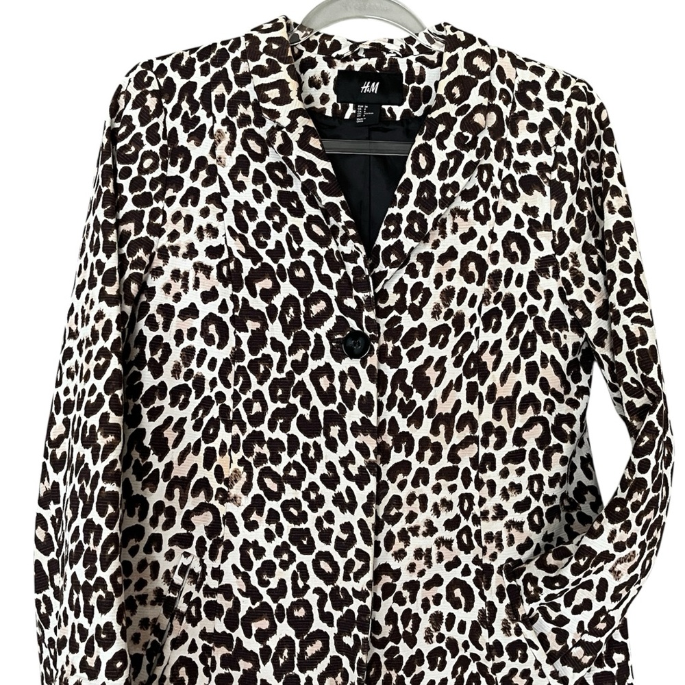 H&M Leopard Cheetah Animal Print Long Blazer Lined Jacket Womens Size 6
